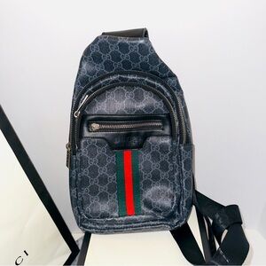 Gucci men's mini backpack or sling bag in a black GG Supreme Leather “ Read”